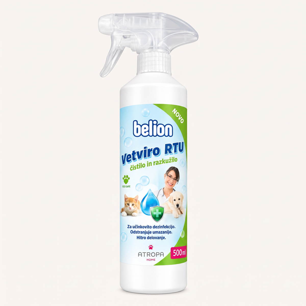 Belion Vetviro RTU – čistilo in razkužilo za prostore z živalmi, 500 ml