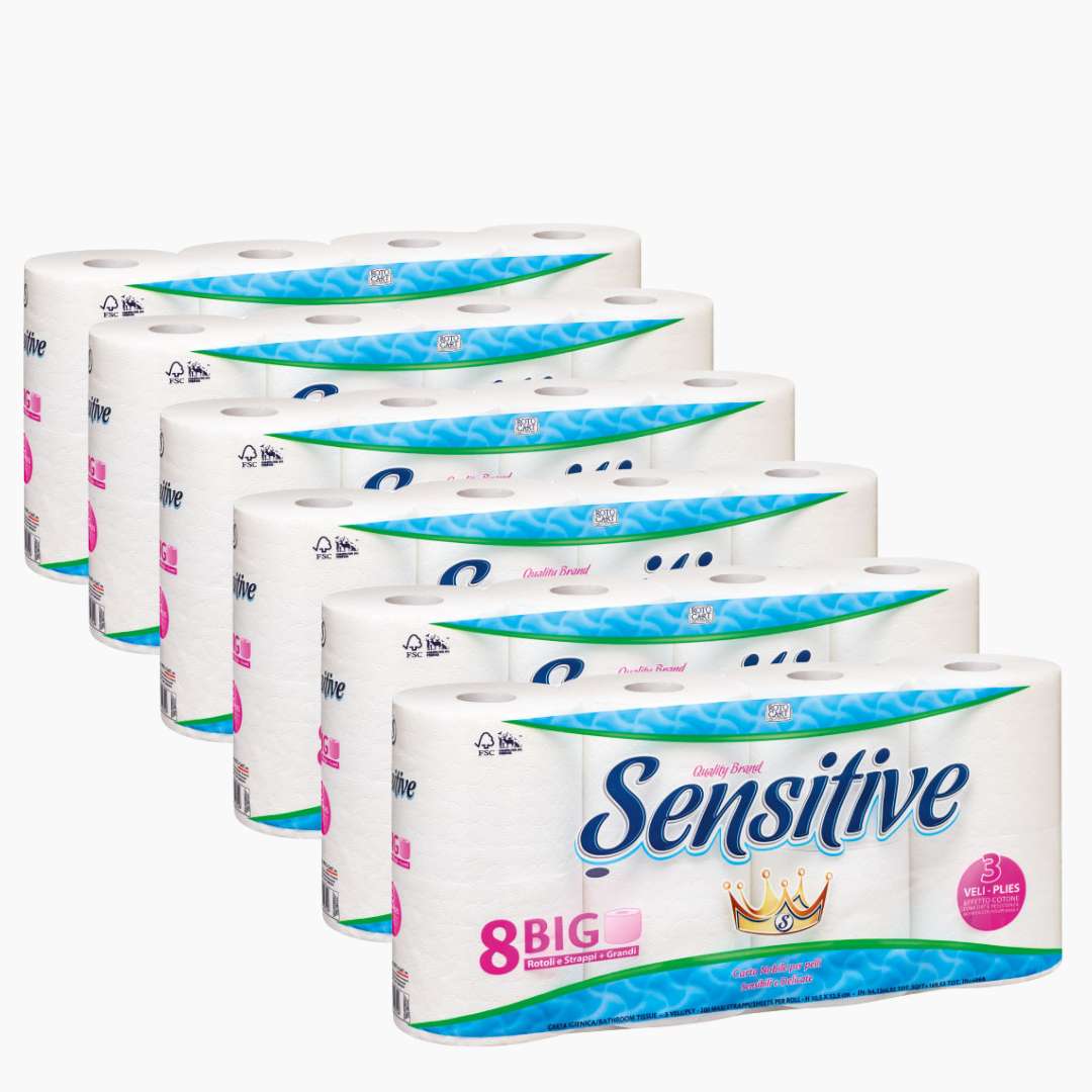 Sensitive toaletni papir 3-slojni SET 6 x 8 rolic