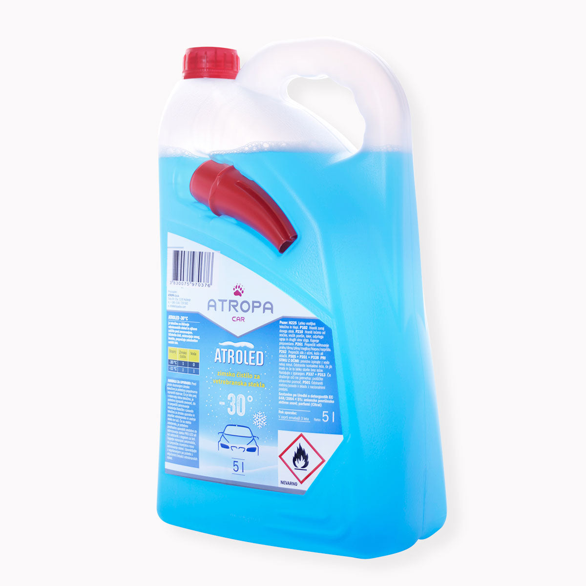 ATROLED zimska tekočina za vetrobransko steklo 5l do -30 °C modre barve v praktični embalaži. Zimska tekočina za vetrobransko steklo je proizvedena v Sloveniji.