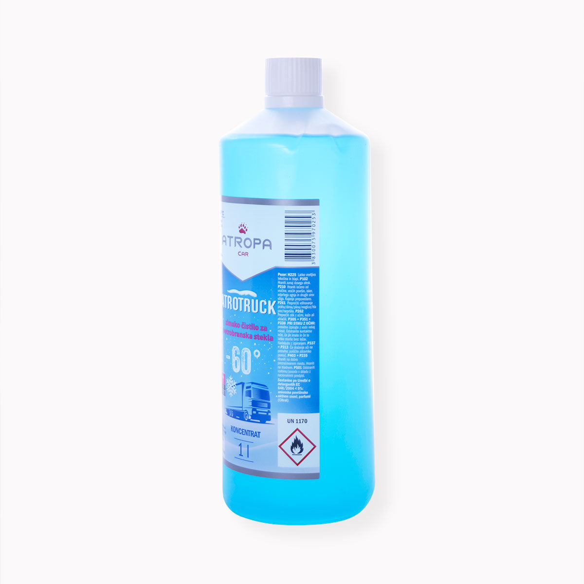ATROTRUCK zimska tekočina za vetrobransko steklo 1l do -60 °C modre barve v praktični embalaži. Zimska tekočina za vetrobransko steklo je proizvedena v sloveniji.